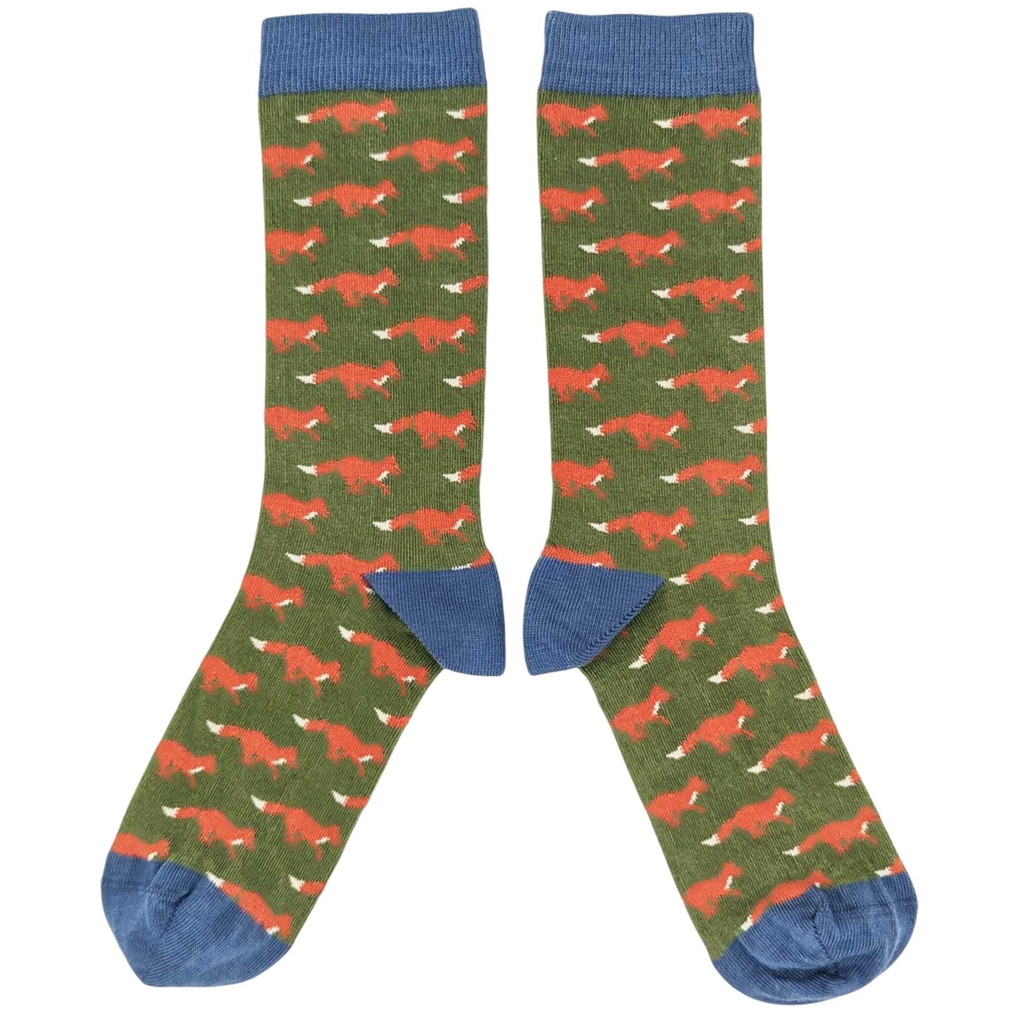 Söckchen - Baumwolle - Herren - FÜCHSE - grün - KARTONGRÖSSE 3