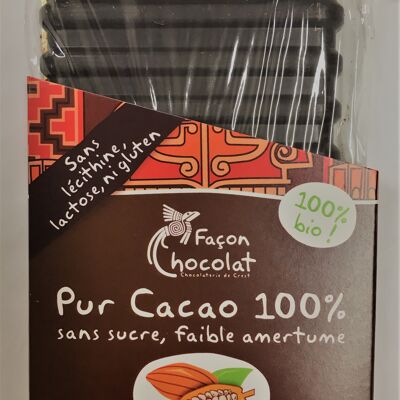 Tablette cacao 100% cacao SANS sucre, BIO, 100g