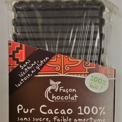 Barra de cacao 100% cacao SIN azúcar, ECOLÓGICA, 100g