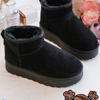 KIDS ANKLE LENGTH FAUX FUR LINING BOOTS IN BLACK (UK10-UK2)