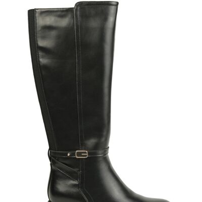 BOTAS ELÁSTICAS DE PU NEGRAS HASTA LA RODILLA (PAQUETE DE 12 PARES, TALLAS 3-8)
