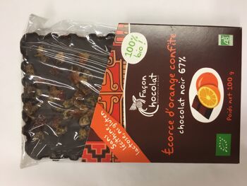 Tablette chocolat noir à l'ecorce d'orange confite, BIO, 100g 1