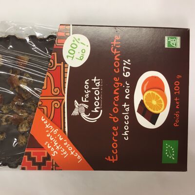 Tablette chocolat noir à l'ecorce d'orange confite, BIO, 100g