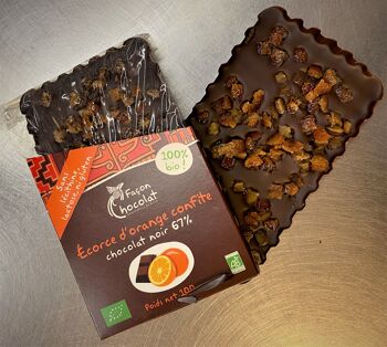 Tablette chocolat noir à l'ecorce d'orange confite, BIO, 100g 2