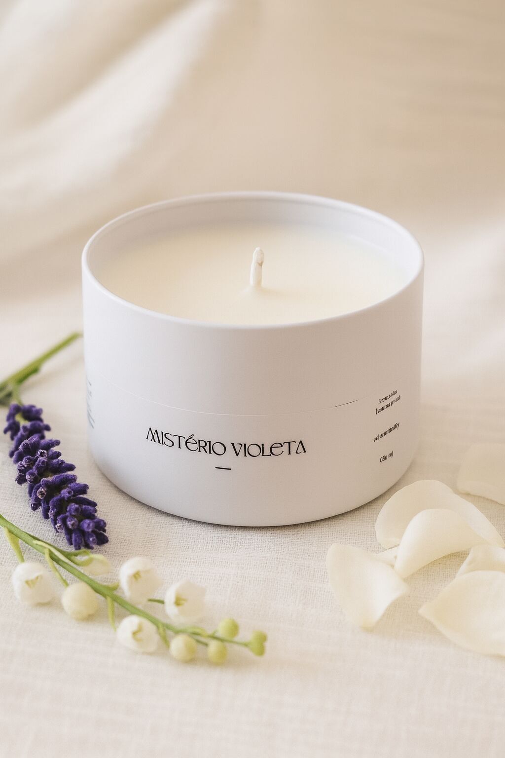 Mistério Violeta · Vela de cera de coco 200g Pétalos de Lavanda y Jazmín