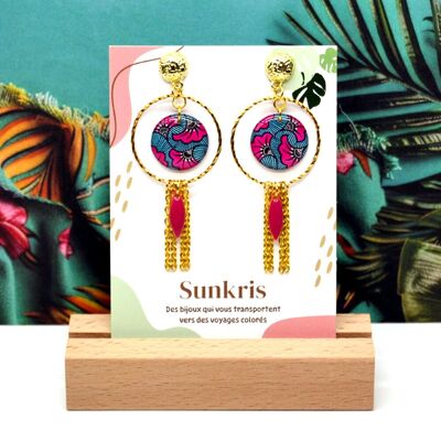 Pendientes largos de cera dorada | Joyas coloridas para mujer | Diseño étnico chic hecho a mano
