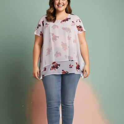 Plus size white blouse with layered effect (A869)
