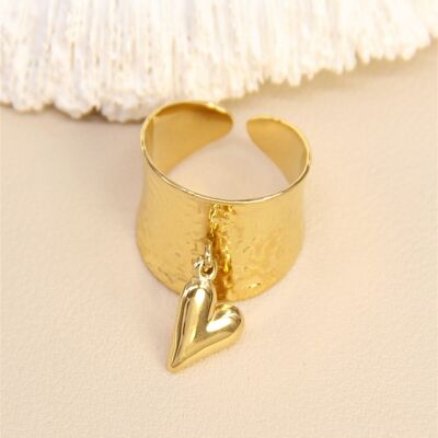 Bague Large Dorée – Breloque Cœur Amour en acier inoxydable