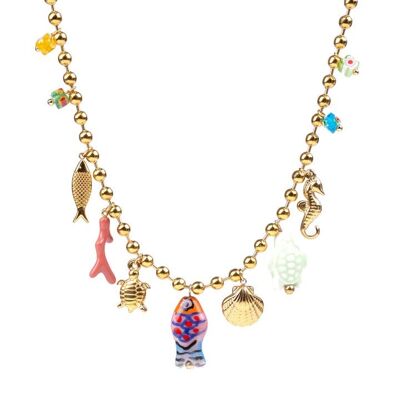 Ball Chain Necklace w Summer Charms