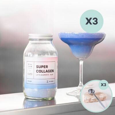Lot de 3 + 3 cuillères- Super Collagène - Blue Latte - Compléments Alimentaire