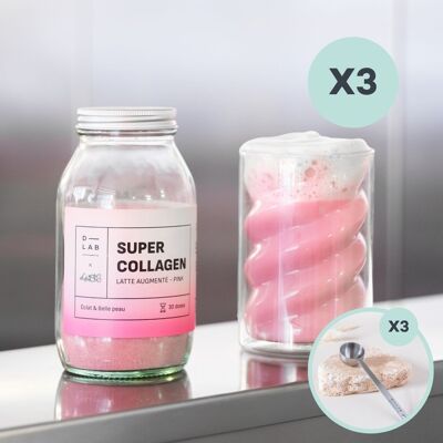 Lot de 3 + 3 cuillères- Super Collagen - Pink Latte - Compléments Alimentaires