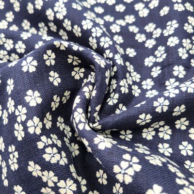Japanese fabric - Kiku on blue background made in Japan 100% cotton
