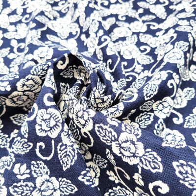 Japanese fabric - Tsubaki on blue background made in Japan 100% cotton