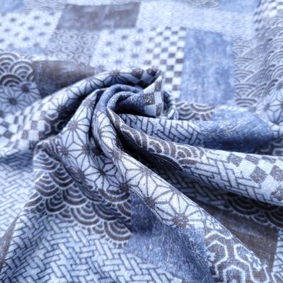 Japanese fabric - Patchwork of traditional patterns on a blue background made in Japan 100% cotton
