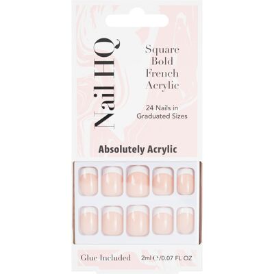 Nail HQ Square Bold French Acrylic Nails (24 Pieces)