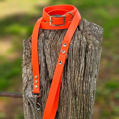 Waterproof BioThane© Dog Collar & Dog Lead - Neon Orange