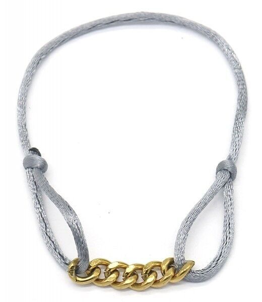 C-B8.3 B220-035G Bracciale in raso con catena in acciaio inossidabile color oro-grigio