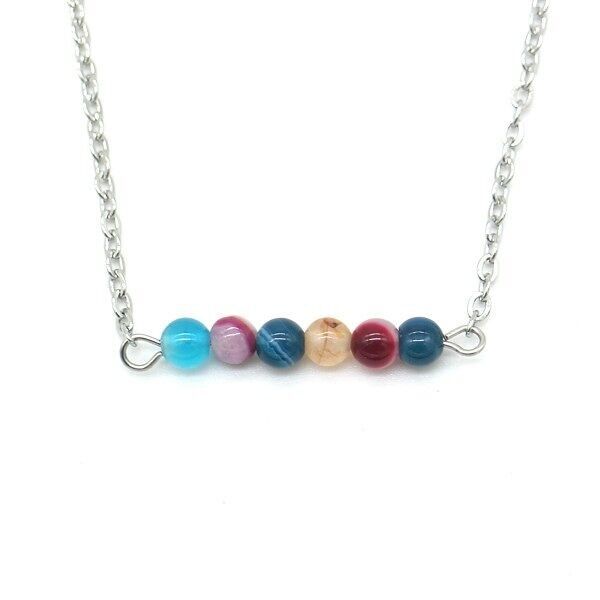 G-A3.1 N2121-015S S.Collana in acciaio con pietre in agata indiana