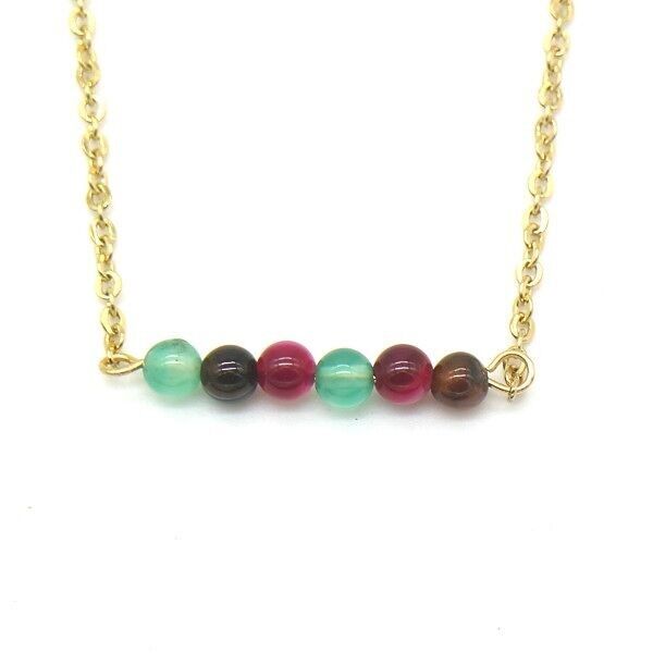 Sol-A7.2 N2121-015G S.Collana in acciaio con pietre in agata indiana