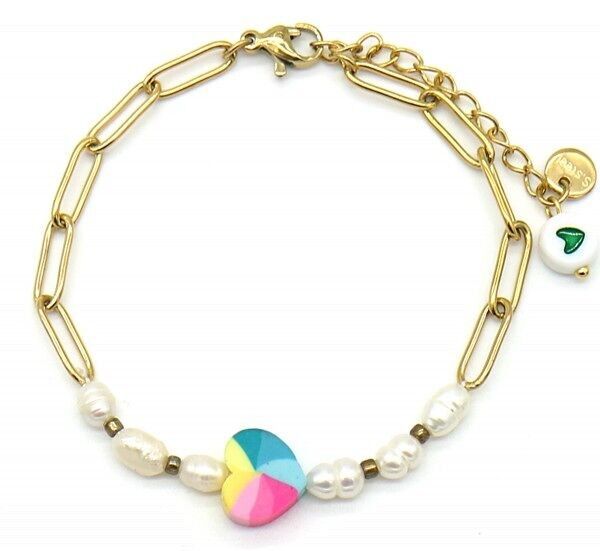 F-C16.1 B2126-022G S.Bracciale in acciaio Cuore e Perle Oro