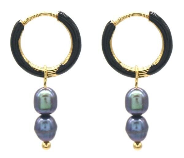 D-B20.4 E2142-026G S. Orecchini in acciaio con perle d'acqua dolce 1x2.5cm