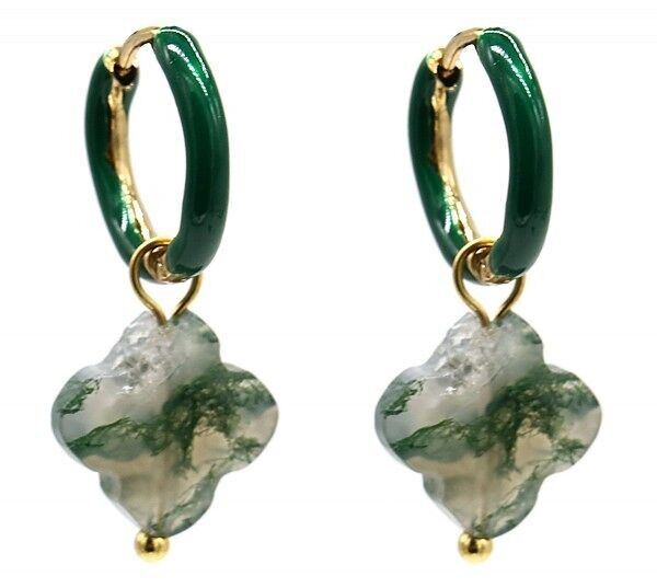 B-A6.5 E2142-025G S. Orecchini in acciaio 1x2.Pietra verde da 5 cm