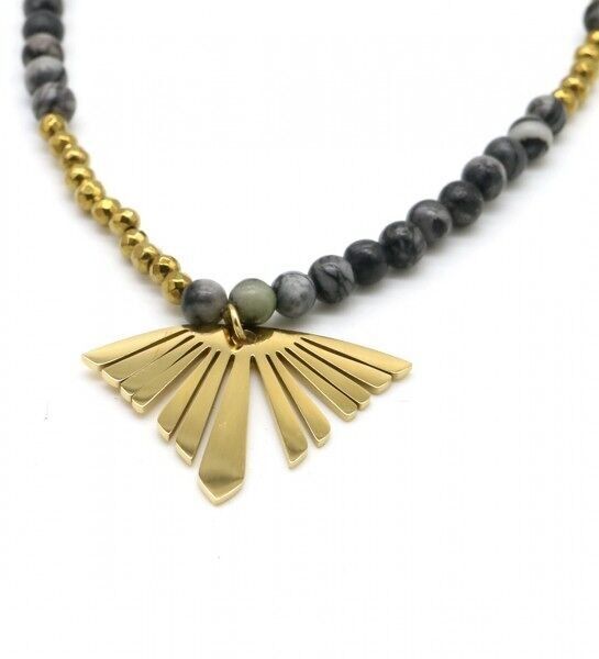 La-Re7.3 N010-009G S.Collana in acciaio con pietre