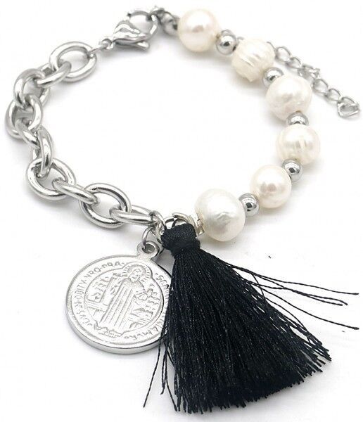 A-D3.2 B014-003S S.Bracciale in acciaio Perle d'acqua dolce Argento