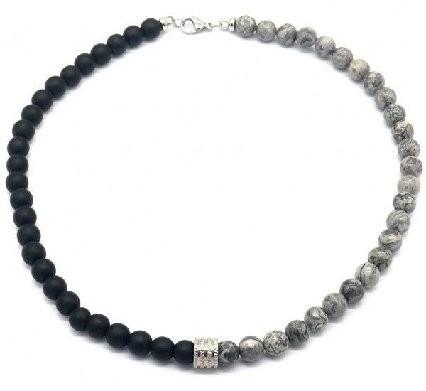 F-D21.3 N023-003 S.Collana unisex in acciaio con pietra mappa da 8 mm
