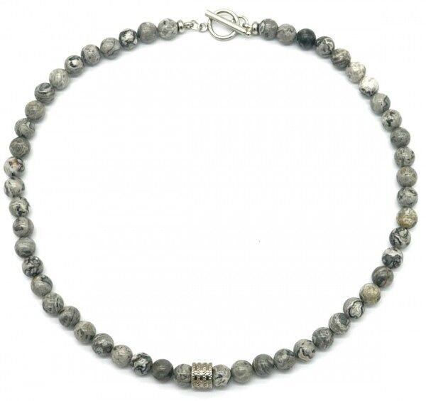 E-E5.5 N023-003 S.Collana unisex in acciaio con pietra flash da 8 mm