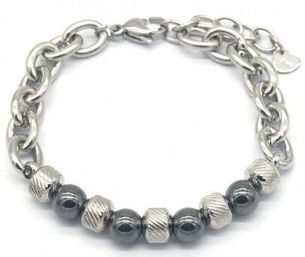 G-C16.1 B023-018 S.Bracciale in acciaio con ematite da 8 mm