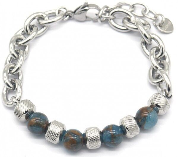 Sol-Si6.3 B023-018 S.Bracciale in acciaio con pietra blu maculata da 8 mm