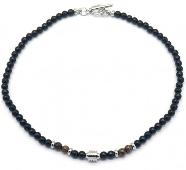 G-F19.3 N023-002 S.Collana unisex in acciaio con occhio di tigre da 6 mm