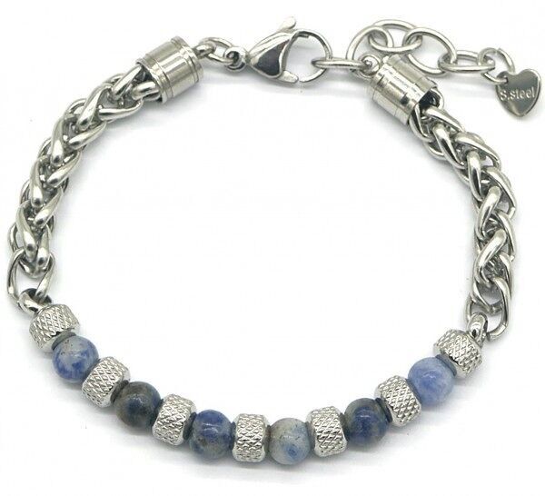 H-C15.1 B023-011 S.Bracciale in acciaio con pietra blu punteggiata da 6 mm