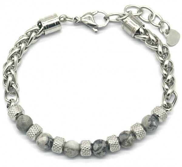 F-B9.1 B023-011 S.Bracciale in acciaio con pietra grigia da 6 mm