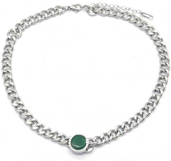 C-F15.2 N010-030S S.Collana in acciaio con pietra verde