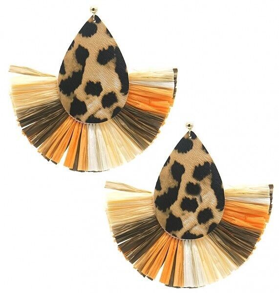 E-C20.3 E1651-015 Orecchini Paglia 8x8cm Leopardo