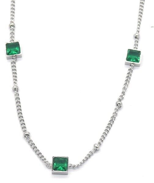 F-D16.2 N028-003S S.Collana in acciaio con zirconi cubici verdi