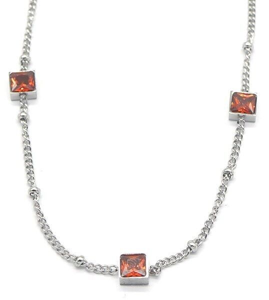 F-B10.2 N028-003S S.Collana in acciaio con zirconi cubici rossi