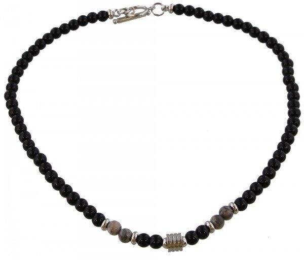 H-E4.1 N023-002 S.Collana unisex in acciaio con pietre da 6 mm