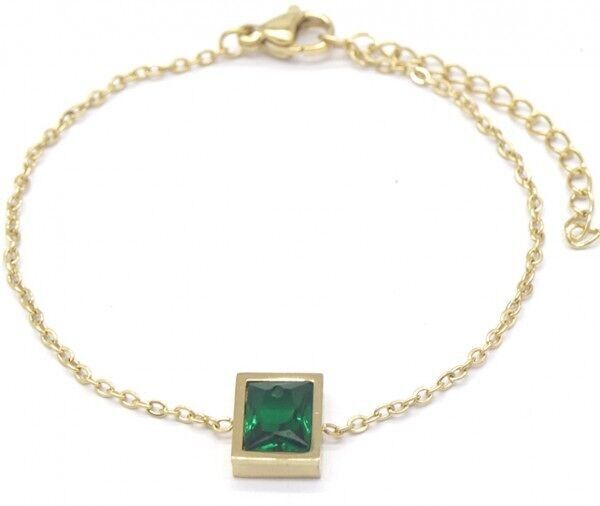 A-F18.1 BN028-001G S.Bracciale in acciaio con zirconi cubici verdi