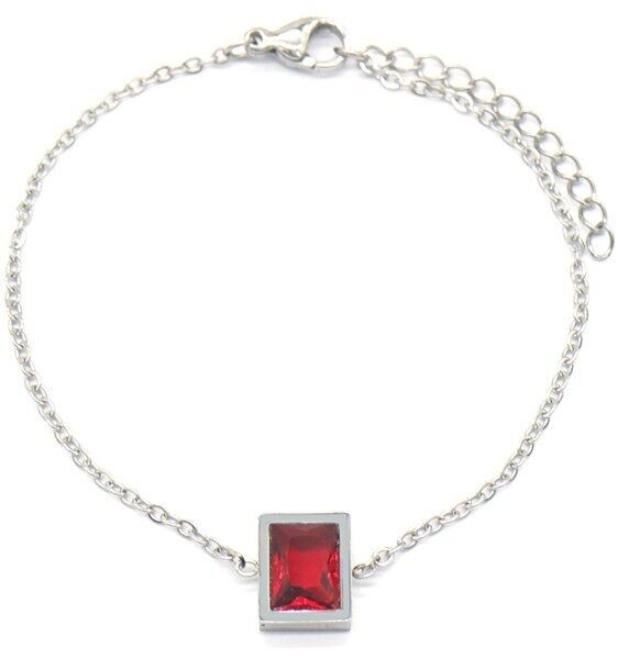 A-F4.2 BN028-001S S.Bracciale in acciaio con zirconi cubici rossi