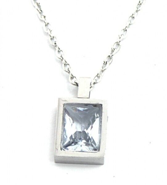 A-E20.4 N028-001S S.Collana in acciaio con zirconi cubici bianchi 10x8mm