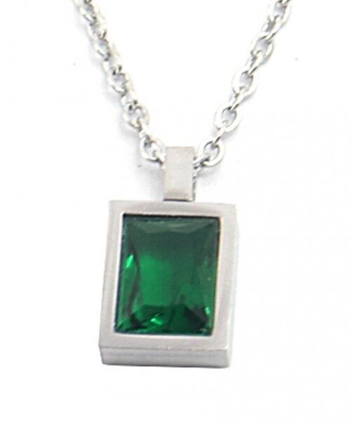 I-A4.1 N028-001S S.Collana in acciaio con zirconi cubici verdi 10x8mm