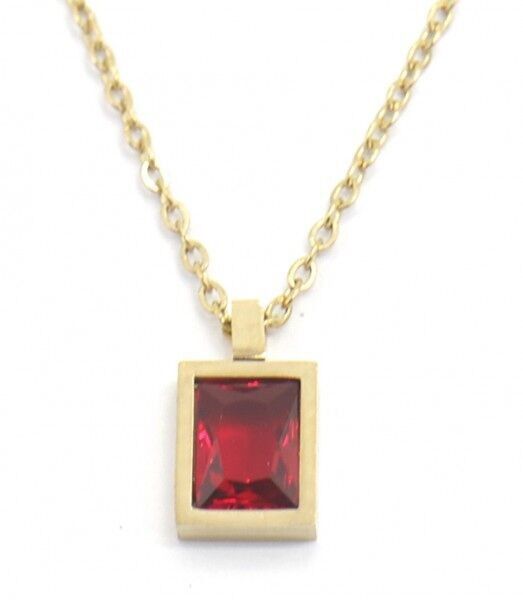 A-A7.4 N028-001G S.Collana in acciaio con zirconi cubici rossi 10x8mm