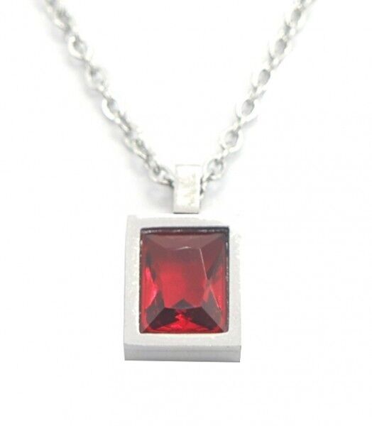 A-B8.2 N028-001S S.Collana in acciaio con zirconi cubici rossi 10x8mm