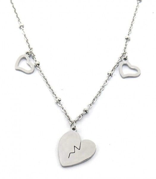 A-E8.1 N2179-003S S.Collana in acciaio con 7 ciondoli a forma di cuore