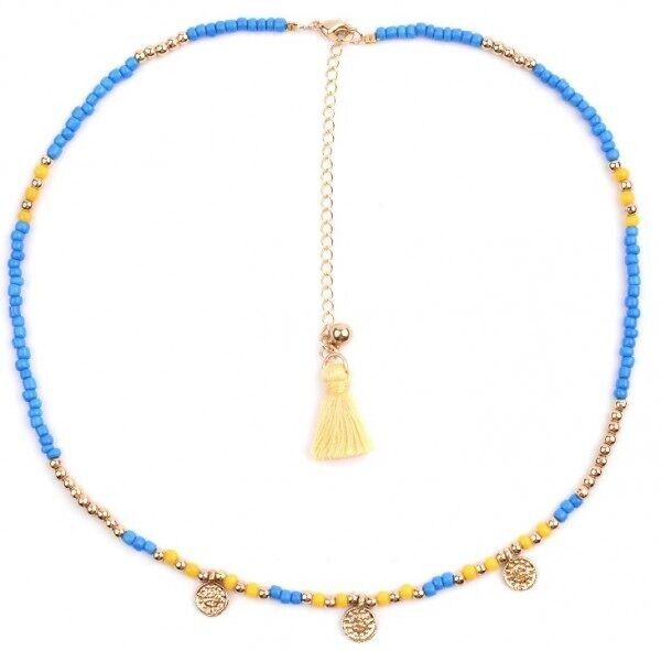 Si-F7.4 N1643-003C Choker con monete 36-43cm Oro-Giallo-Blu