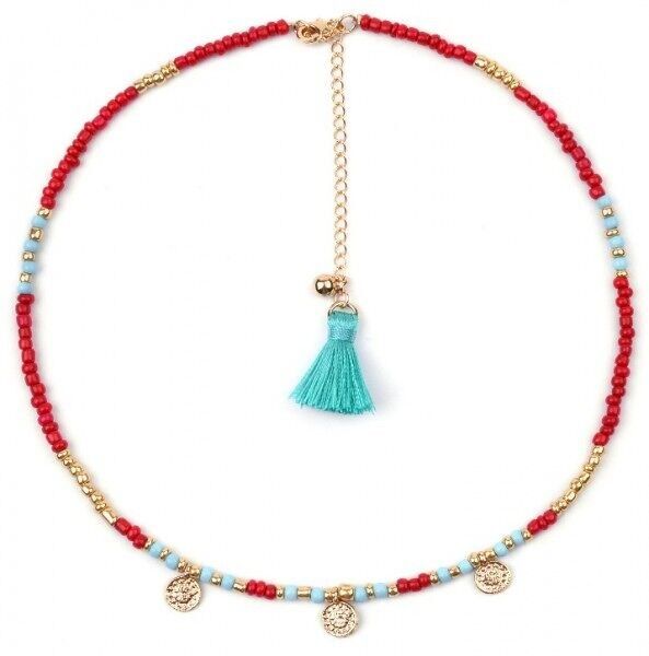 B-F15.1 N1643-003G Choker con monete 36-43 cm Oro-Blu-Rosso