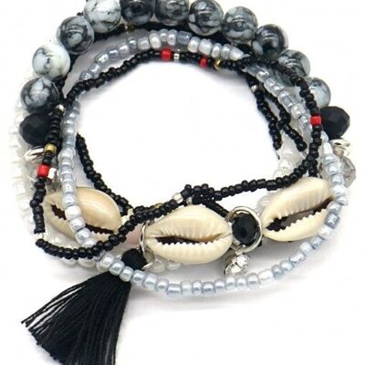 E-E24.1 B1644-003B Glassbeads Bracelet Set 6pcs Shells Black
